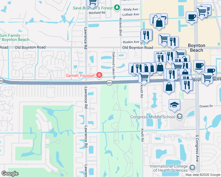 map of restaurants, bars, coffee shops, grocery stores, and more near 10101-10199 Hibiscus N in Boynton Beach