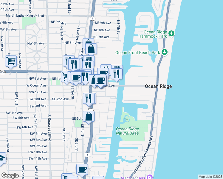 map of restaurants, bars, coffee shops, grocery stores, and more near 825 Southeast 2nd Avenue in Boynton Beach
