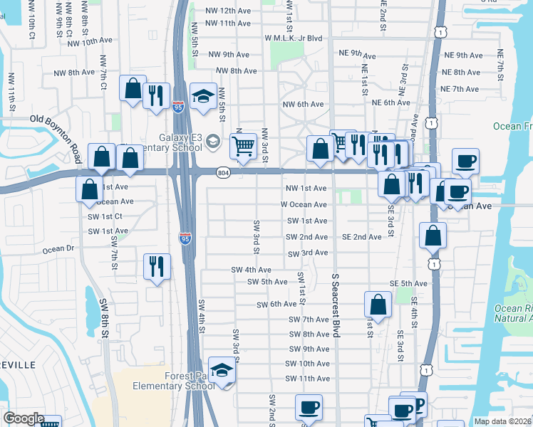 map of restaurants, bars, coffee shops, grocery stores, and more near 321 Southwest 1st Avenue in Boynton Beach