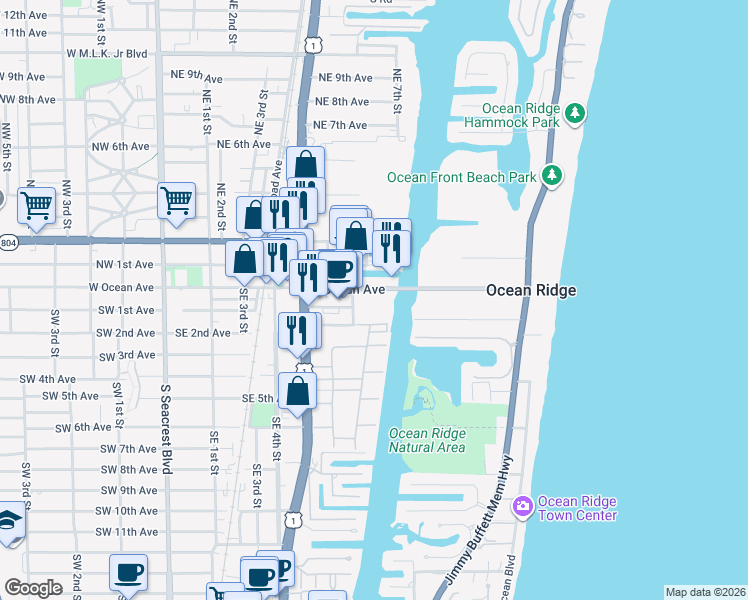 map of restaurants, bars, coffee shops, grocery stores, and more near 825 Southeast 2nd Avenue in Boynton Beach