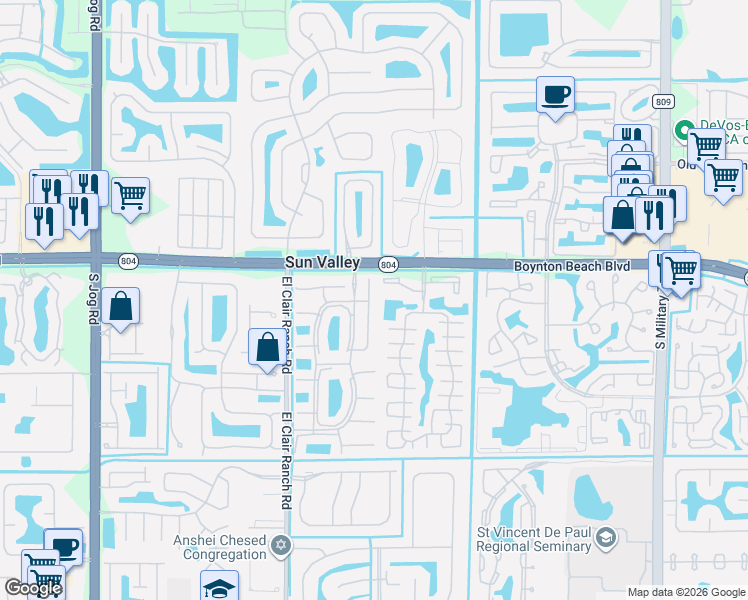map of restaurants, bars, coffee shops, grocery stores, and more near 10069 Andrea Lane in Boynton Beach