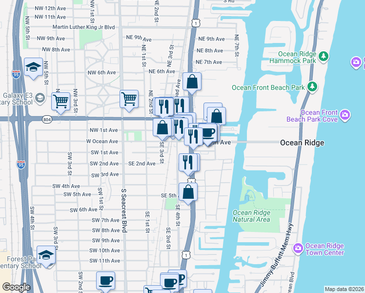 map of restaurants, bars, coffee shops, grocery stores, and more near in Briny Breezes