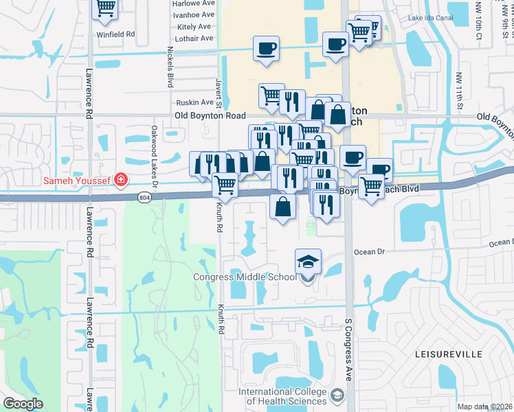 map of restaurants, bars, coffee shops, grocery stores, and more near 3101 Florida 804 in Boynton Beach