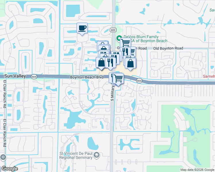map of restaurants, bars, coffee shops, grocery stores, and more near 10051 Shadywood Place in Boynton Beach
