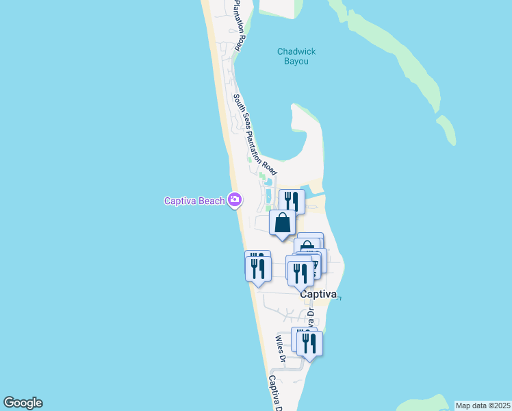 map of restaurants, bars, coffee shops, grocery stores, and more near 2800-56 South Seas Plantation Road in Captiva