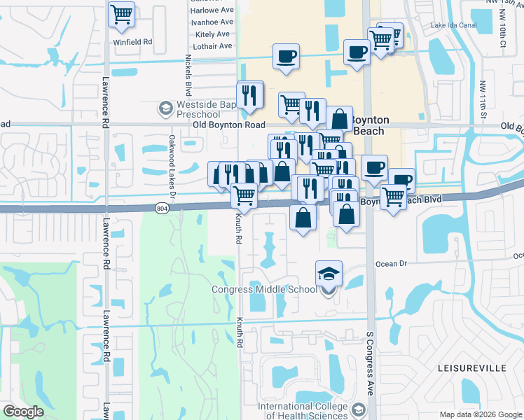 map of restaurants, bars, coffee shops, grocery stores, and more near 1811 Banyan Creek Circle North in Boynton Beach