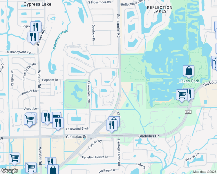 map of restaurants, bars, coffee shops, grocery stores, and more near 14750 Summerlin Woods Drive in Fort Myers