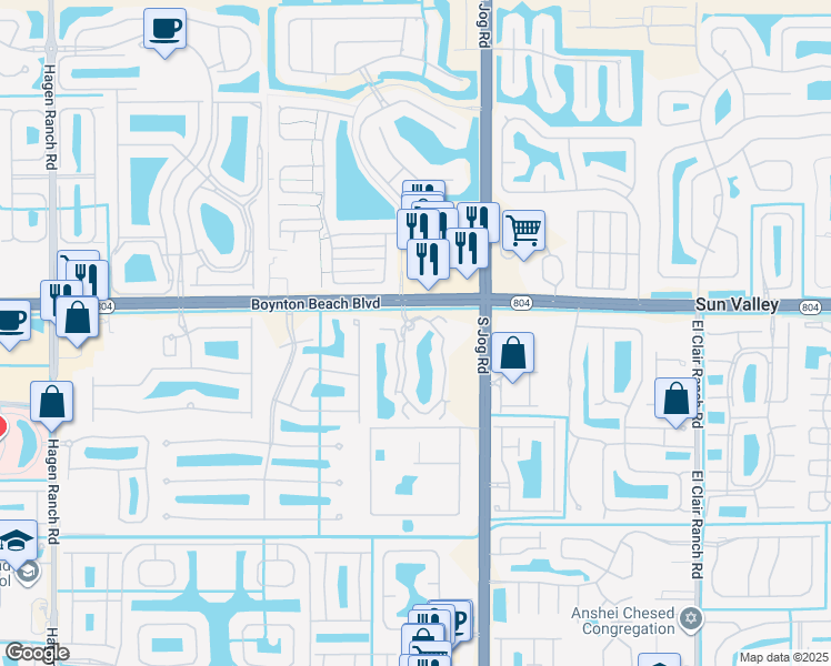 map of restaurants, bars, coffee shops, grocery stores, and more near 10206 Stonehenge Circle in Boynton Beach