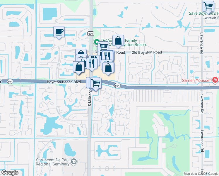 map of restaurants, bars, coffee shops, grocery stores, and more near 10078 Eaglewood Road in Boynton Beach