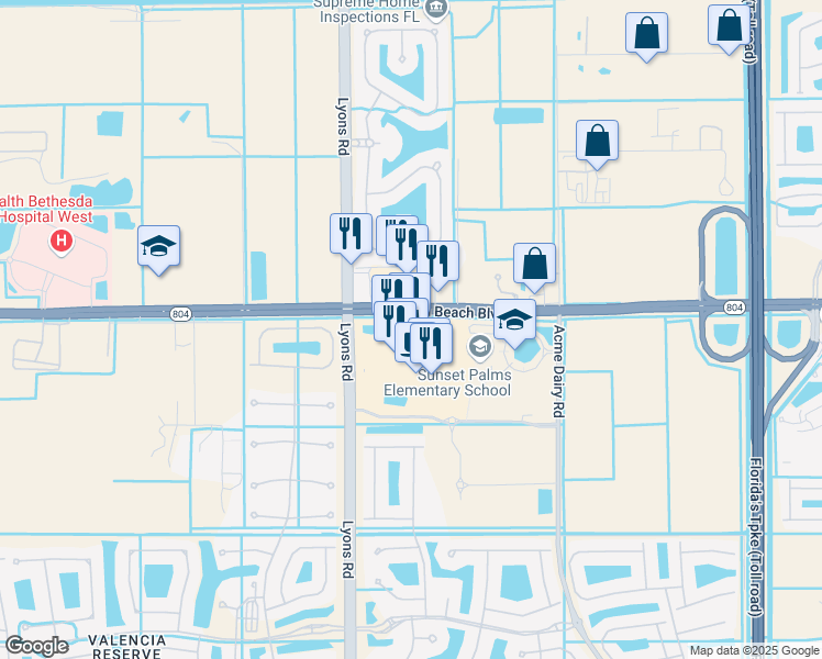 map of restaurants, bars, coffee shops, grocery stores, and more near 8790 West Boynton Beach Boulevard in Boynton Beach