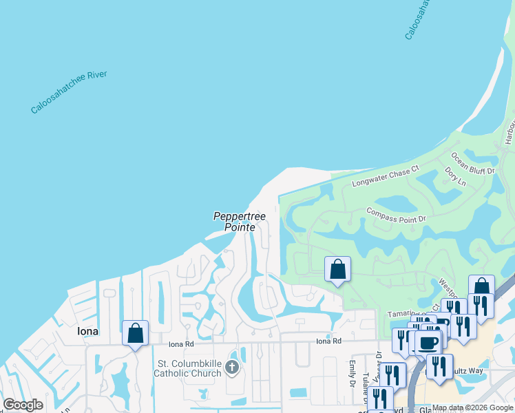 map of restaurants, bars, coffee shops, grocery stores, and more near 14813 Laguna Drive in Fort Myers