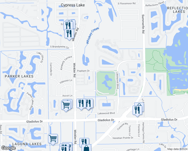 map of restaurants, bars, coffee shops, grocery stores, and more near 14771 Royal Oak Court in Fort Myers