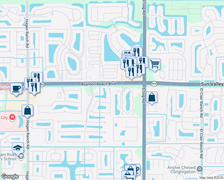 map of restaurants, bars, coffee shops, grocery stores, and more near 10046 Noceto Way in Boynton Beach