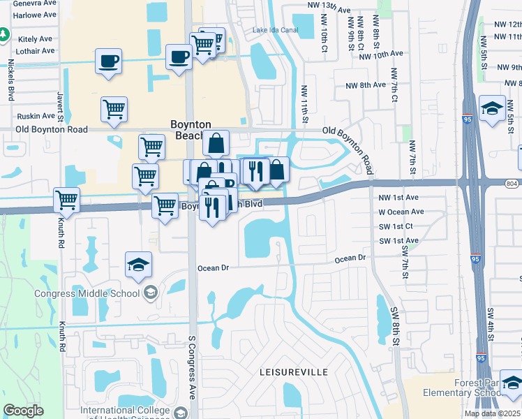 map of restaurants, bars, coffee shops, grocery stores, and more near 1113 Lake Terrace in Boynton Beach