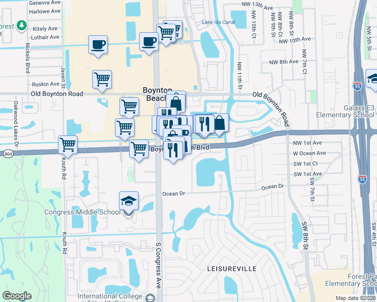 map of restaurants, bars, coffee shops, grocery stores, and more near 1394 Florida 804 in Boynton Beach