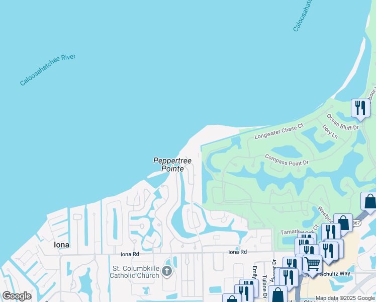 map of restaurants, bars, coffee shops, grocery stores, and more near 14803 Laguna Drive in Fort Myers