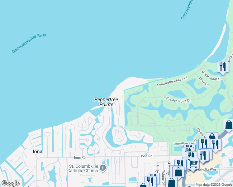 map of restaurants, bars, coffee shops, grocery stores, and more near 14813 Laguna Drive in Fort Myers