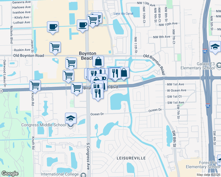 map of restaurants, bars, coffee shops, grocery stores, and more near 1113 Lake Terrace in Boynton Beach