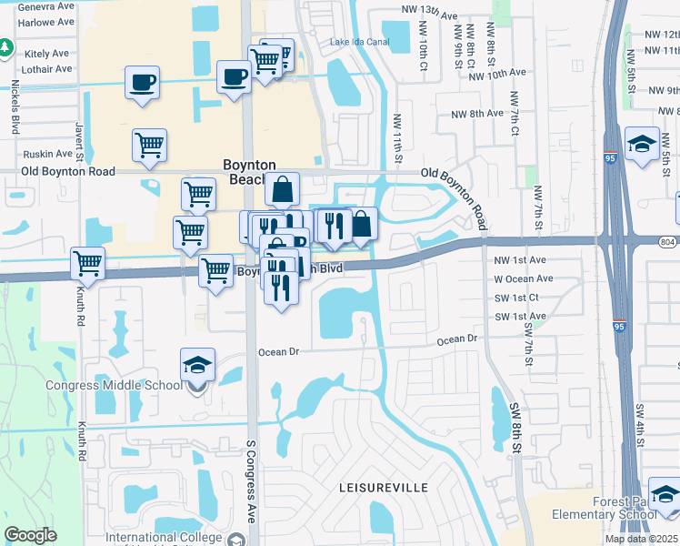 map of restaurants, bars, coffee shops, grocery stores, and more near 1113 Lake Terrace in Boynton Beach