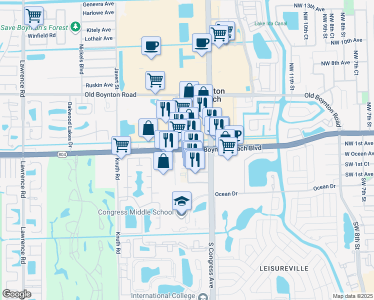 map of restaurants, bars, coffee shops, grocery stores, and more near in Boynton Beach