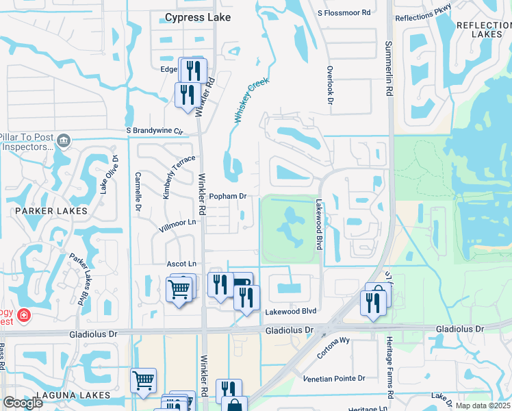 map of restaurants, bars, coffee shops, grocery stores, and more near 14761 Royal Oak Court in Fort Myers