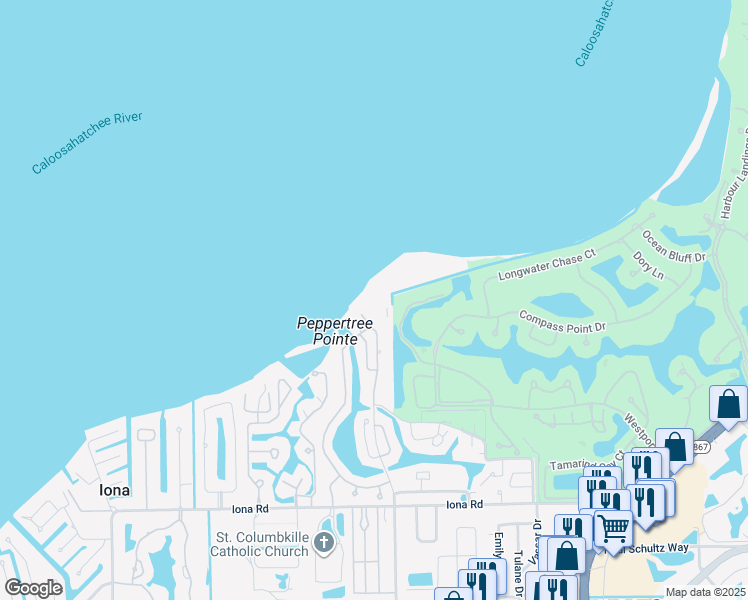 map of restaurants, bars, coffee shops, grocery stores, and more near 14803 Laguna Drive in Fort Myers