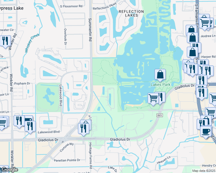 map of restaurants, bars, coffee shops, grocery stores, and more near 14821 Reflection Key Circle in Fort Myers