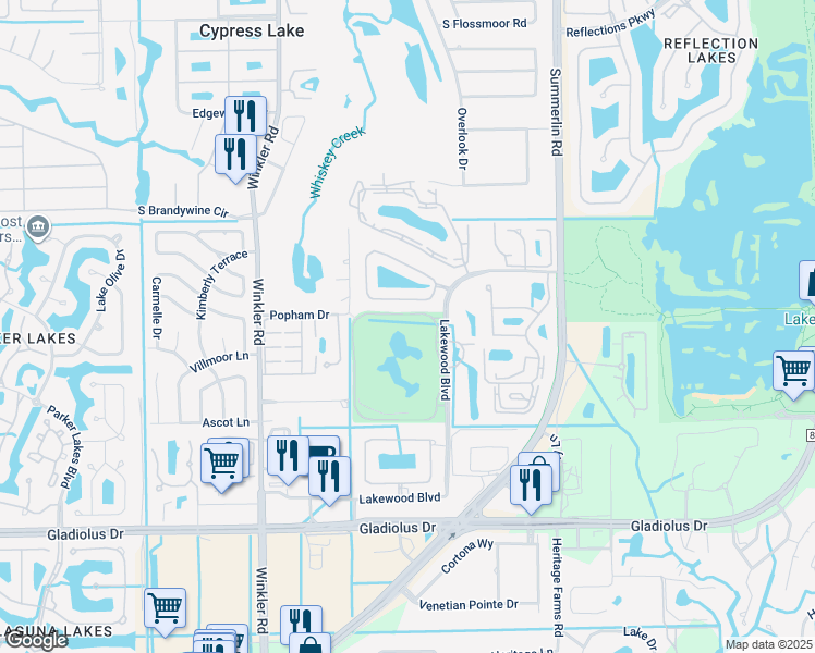 map of restaurants, bars, coffee shops, grocery stores, and more near 14911 Hole in 1 Circle in Fort Myers
