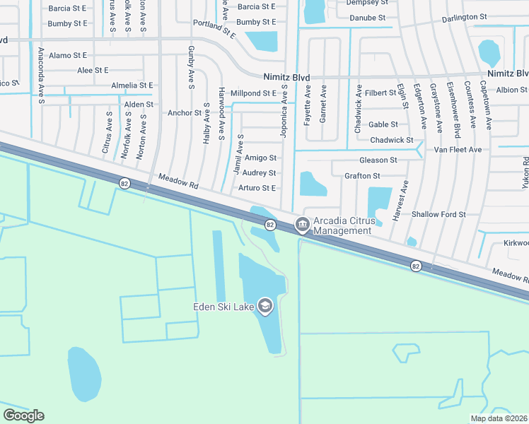 map of restaurants, bars, coffee shops, grocery stores, and more near 3124 Meadow Road in Lehigh Acres