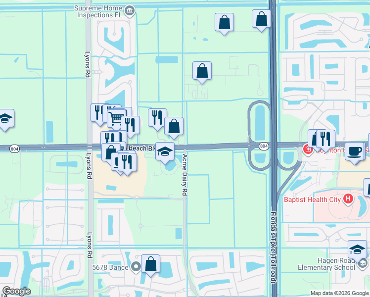map of restaurants, bars, coffee shops, grocery stores, and more near W Boynton Beach Blvd & Acme Dairy Rd in Boynton Beach