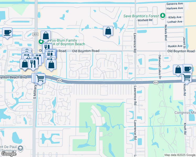 map of restaurants, bars, coffee shops, grocery stores, and more near in Palm Beach County