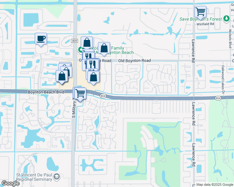 map of restaurants, bars, coffee shops, grocery stores, and more near in Palm Beach County