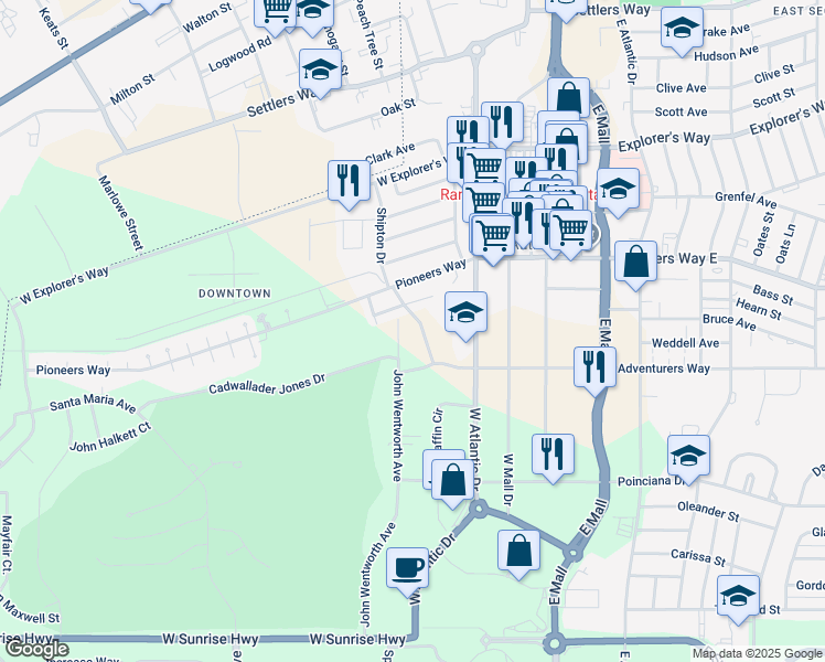 map of restaurants, bars, coffee shops, grocery stores, and more near John Wentworth Avenue in Freeport