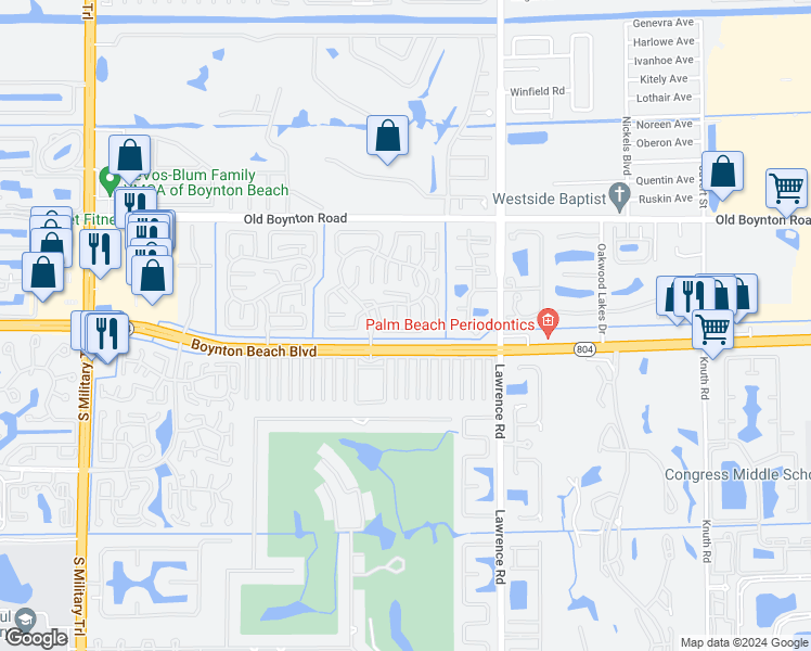 map of restaurants, bars, coffee shops, grocery stores, and more near 9995 Orchid Tree Trail in Boynton Beach