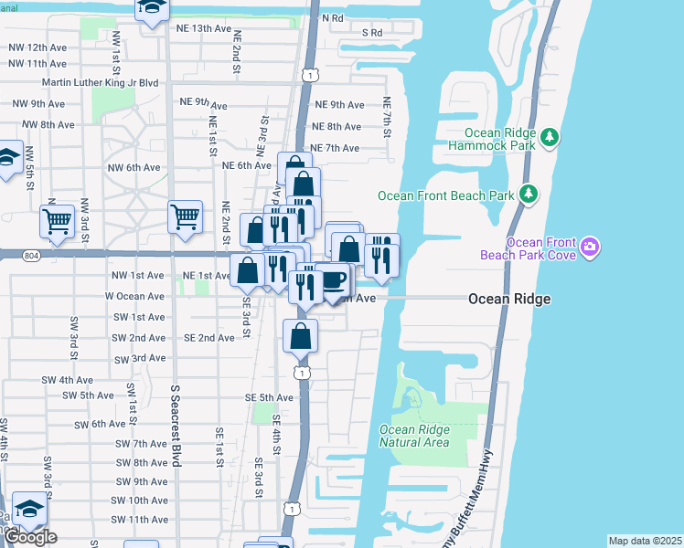 map of restaurants, bars, coffee shops, grocery stores, and more near 625 Casa Loma Boulevard in Boynton Beach