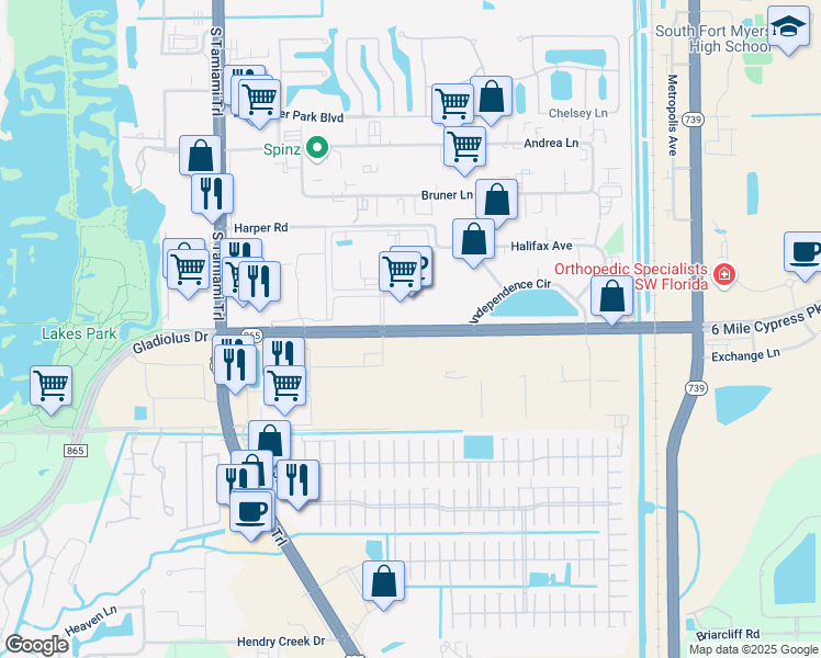 map of restaurants, bars, coffee shops, grocery stores, and more near 14782 County Road 865 in Fort Myers