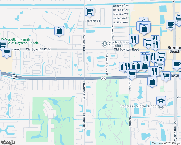 map of restaurants, bars, coffee shops, grocery stores, and more near 9898 Kamena Circle in Boynton Beach