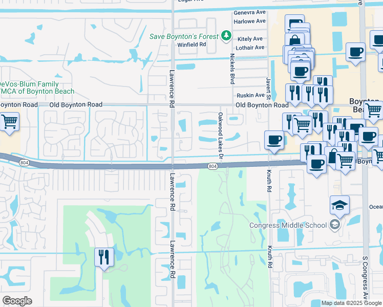 map of restaurants, bars, coffee shops, grocery stores, and more near 3925 West Boynton Beach Boulevard in Boynton Beach
