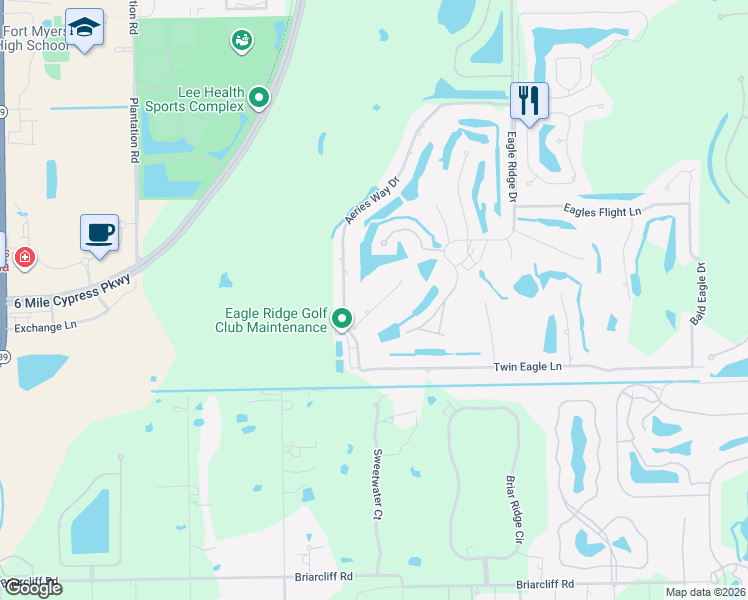 map of restaurants, bars, coffee shops, grocery stores, and more near 14687 Triple Eagle Court in Fort Myers