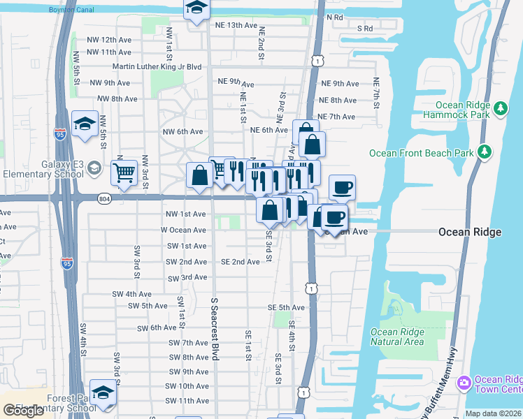 map of restaurants, bars, coffee shops, grocery stores, and more near 400 East Boynton Beach Boulevard in Boynton Beach