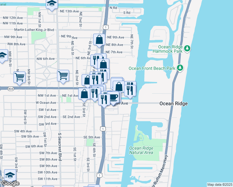 map of restaurants, bars, coffee shops, grocery stores, and more near 320 North Federal Highway in Boynton Beach