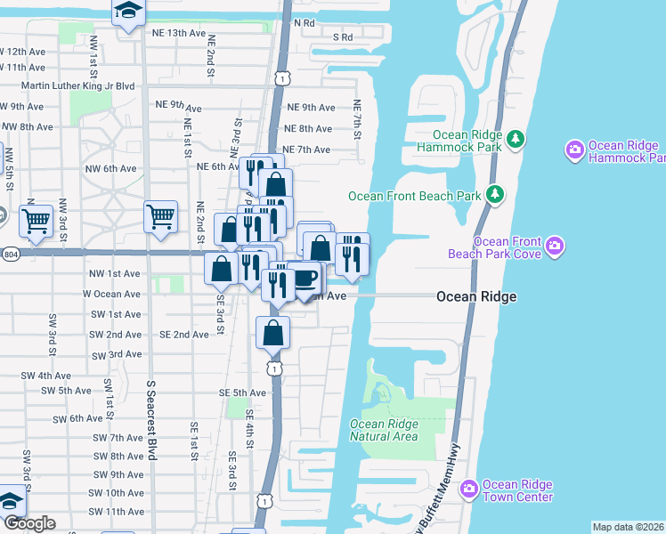 map of restaurants, bars, coffee shops, grocery stores, and more near 635 Casa Loma Boulevard in Boynton Beach