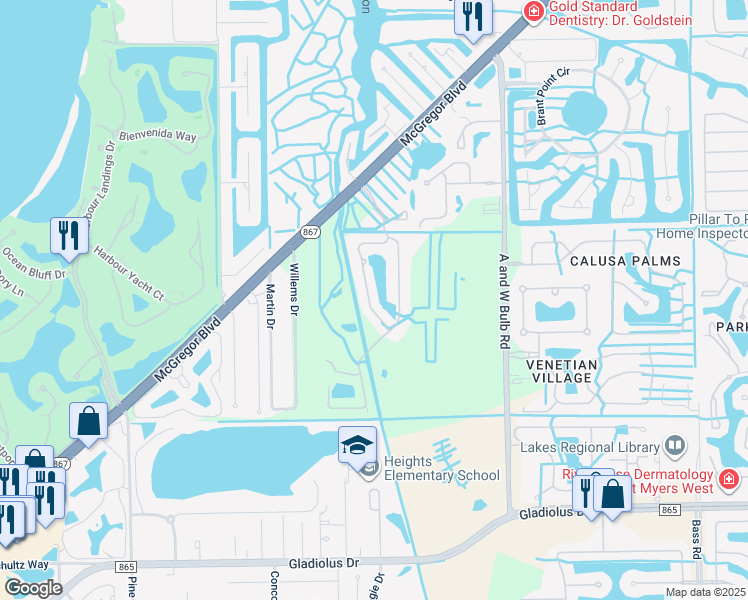 map of restaurants, bars, coffee shops, grocery stores, and more near 14533 Dolce Vista in Fort Myers