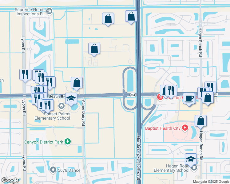 map of restaurants, bars, coffee shops, grocery stores, and more near Burgess Drive in Lake Worth