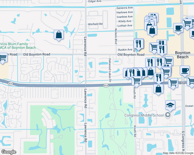 map of restaurants, bars, coffee shops, grocery stores, and more near 3813 Silver Lace Lane in Boynton Beach