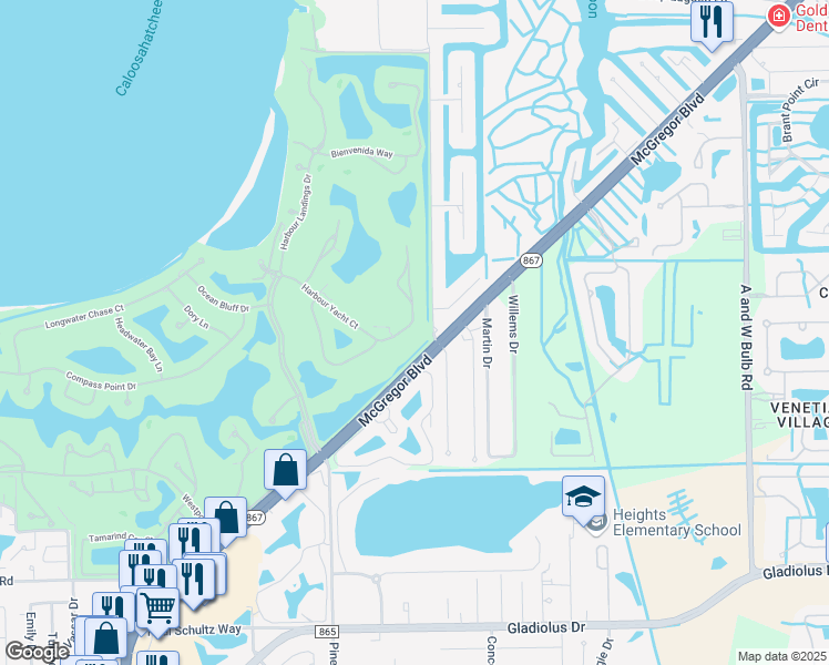 map of restaurants, bars, coffee shops, grocery stores, and more near 11066 Harbour Yacht Court in Fort Myers