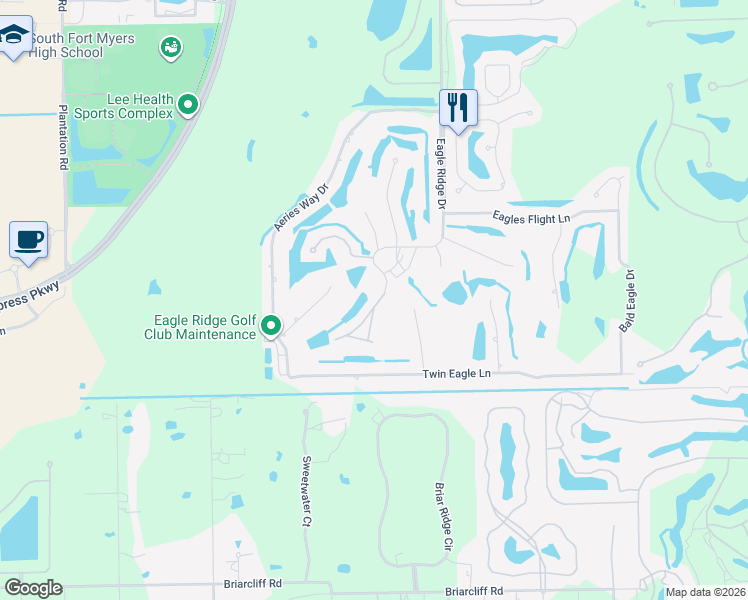 map of restaurants, bars, coffee shops, grocery stores, and more near 145 Eagle Ridge Drive in Fort Myers