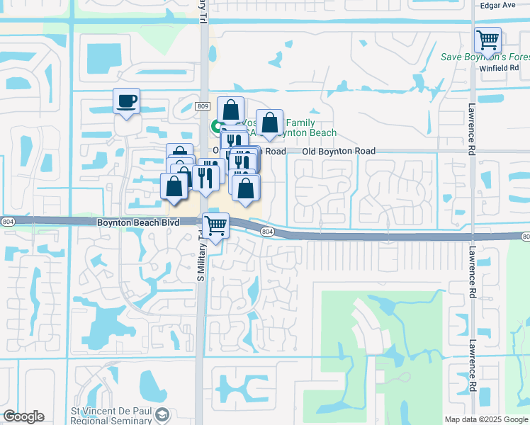 map of restaurants, bars, coffee shops, grocery stores, and more near 9935 Pineapple Tree Drive in Boynton Beach