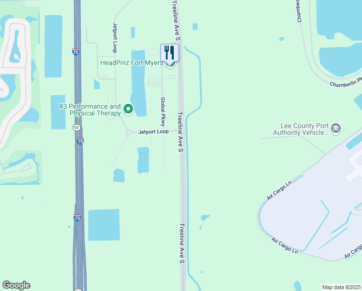 map of restaurants, bars, coffee shops, grocery stores, and more near Treeline Avenue South in Fort Myers