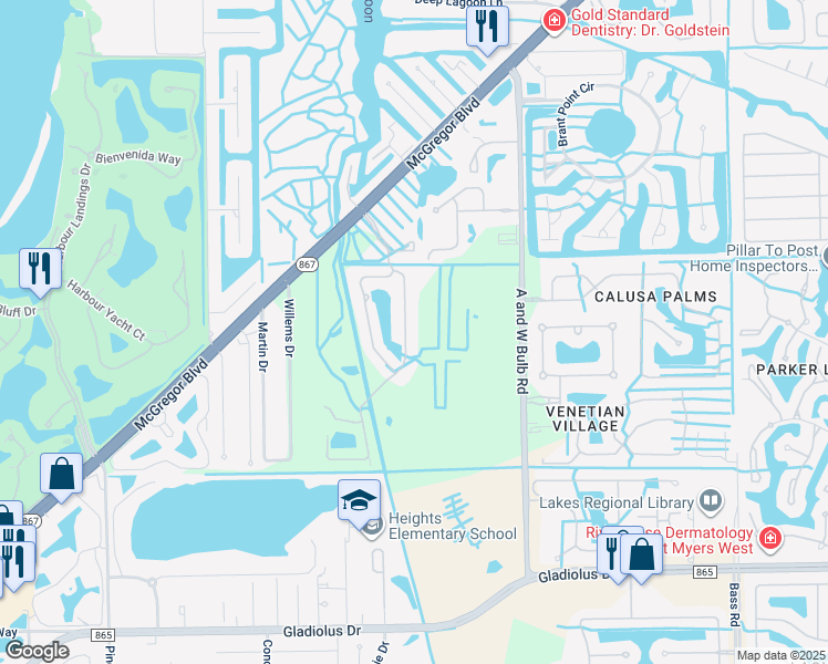 map of restaurants, bars, coffee shops, grocery stores, and more near 14525 Abaco Lakes Drive in Fort Myers